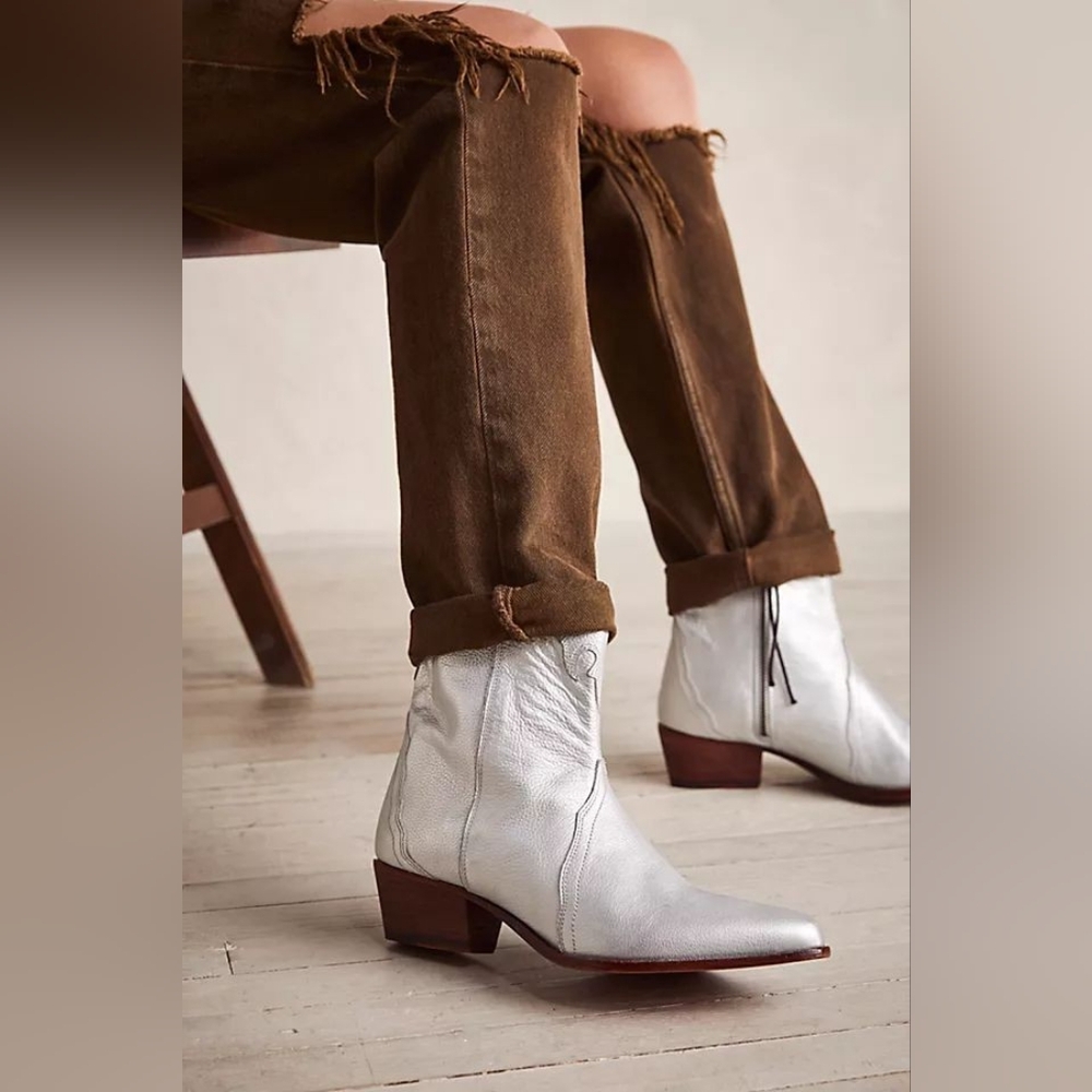 Free People Silver Western Boots NWOT